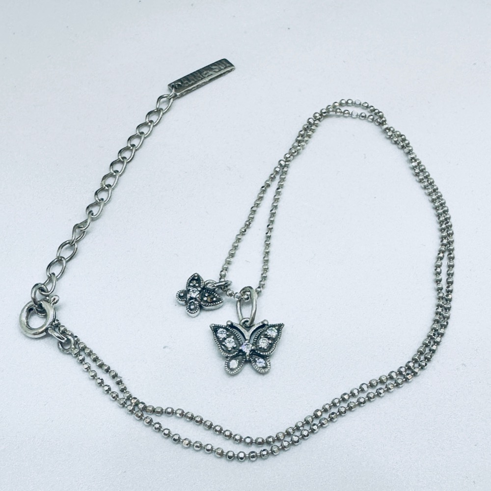 ANNA SUI安娜蘇大小鑽蝶雙墜925純銀項鍊-細節圖5