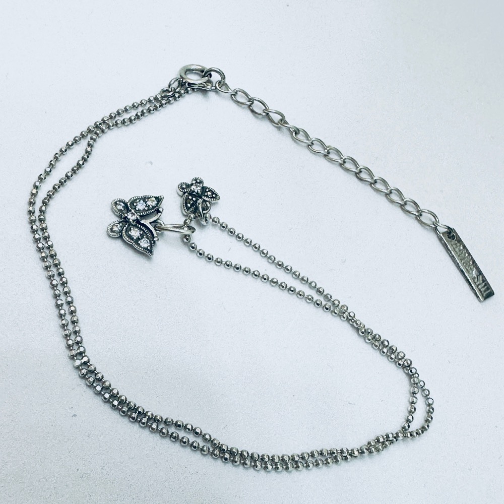 ANNA SUI安娜蘇大小鑽蝶雙墜925純銀項鍊-細節圖6