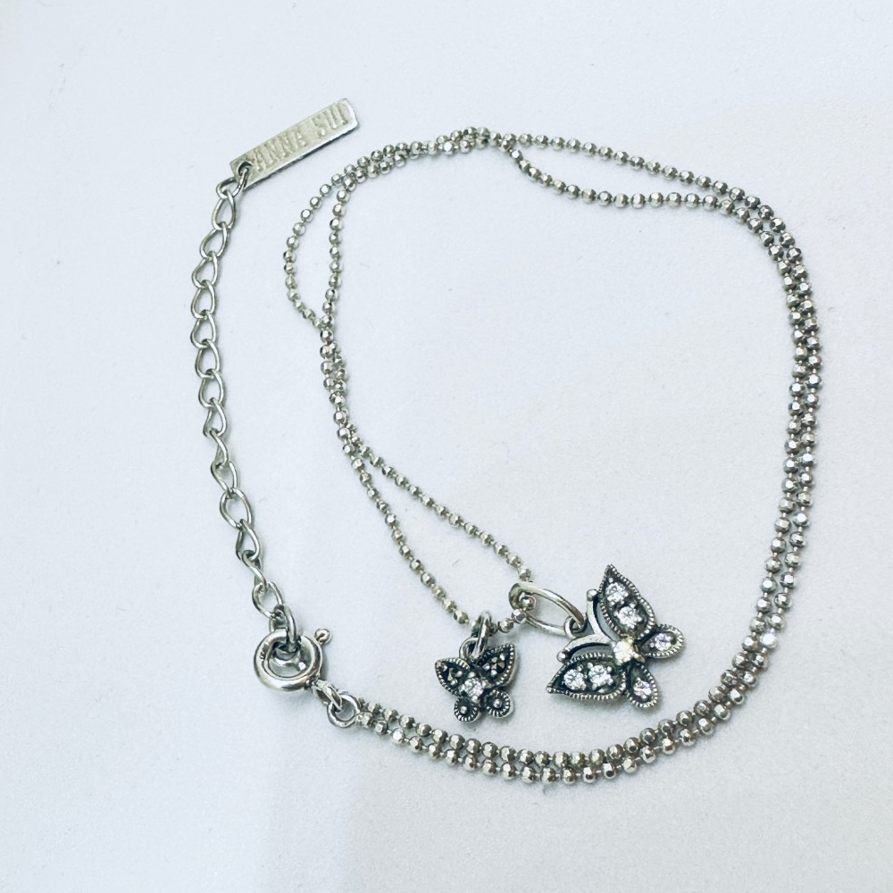 ANNA SUI安娜蘇大小鑽蝶雙墜925純銀項鍊-細節圖7