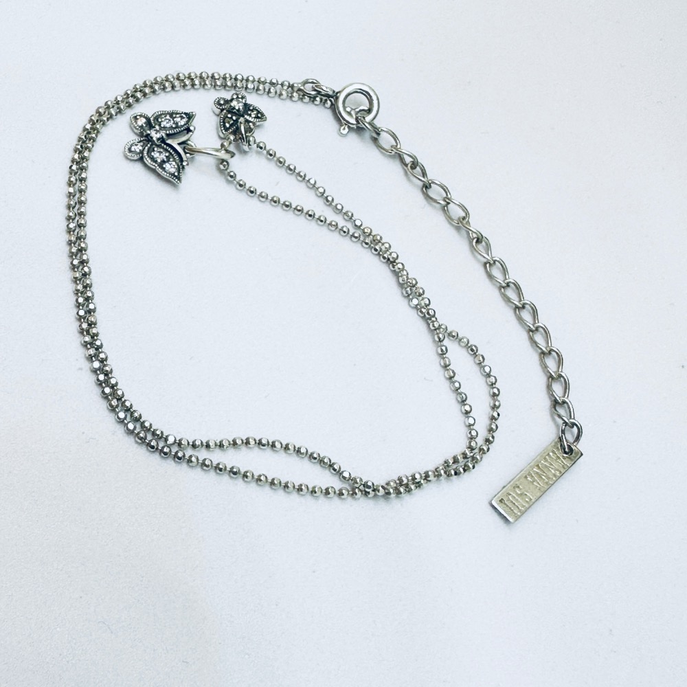 ANNA SUI安娜蘇大小鑽蝶雙墜925純銀項鍊-細節圖8