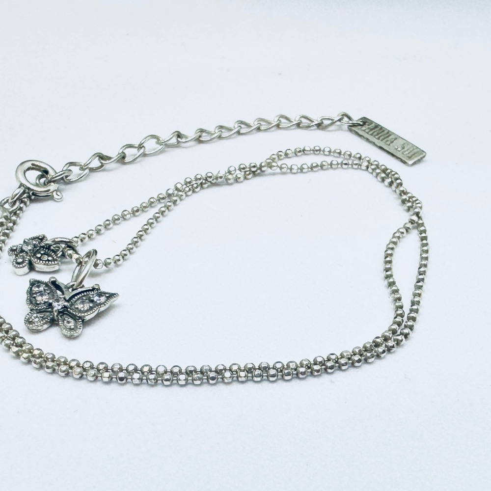 ANNA SUI安娜蘇大小鑽蝶雙墜925純銀項鍊-細節圖9