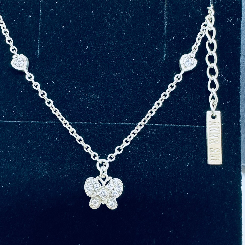 ANNA SUI安娜蘇蝴蝶愛心鑽925純銀項鍊-細節圖2