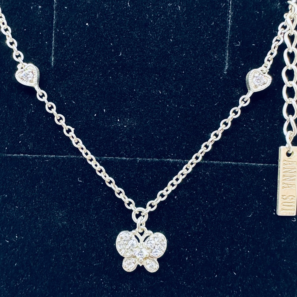 ANNA SUI安娜蘇蝴蝶愛心鑽925純銀項鍊-細節圖3