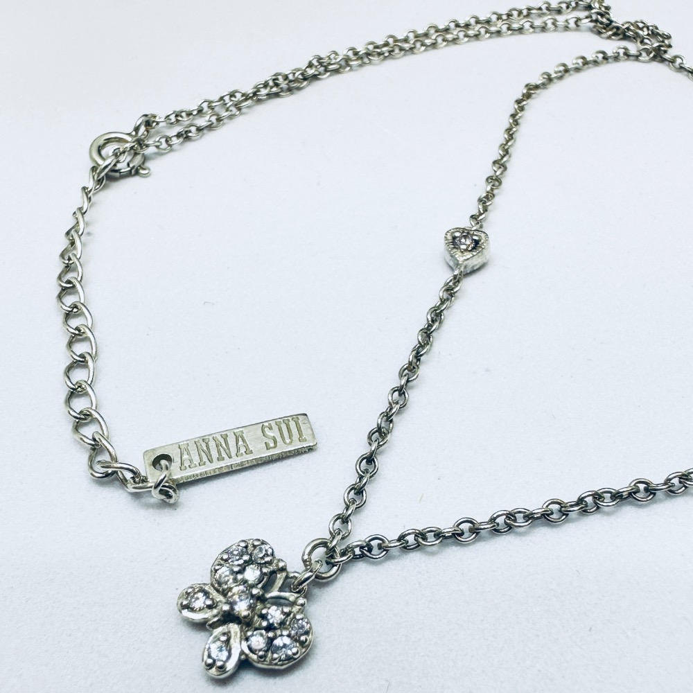 ANNA SUI安娜蘇蝴蝶愛心鑽925純銀項鍊-細節圖9
