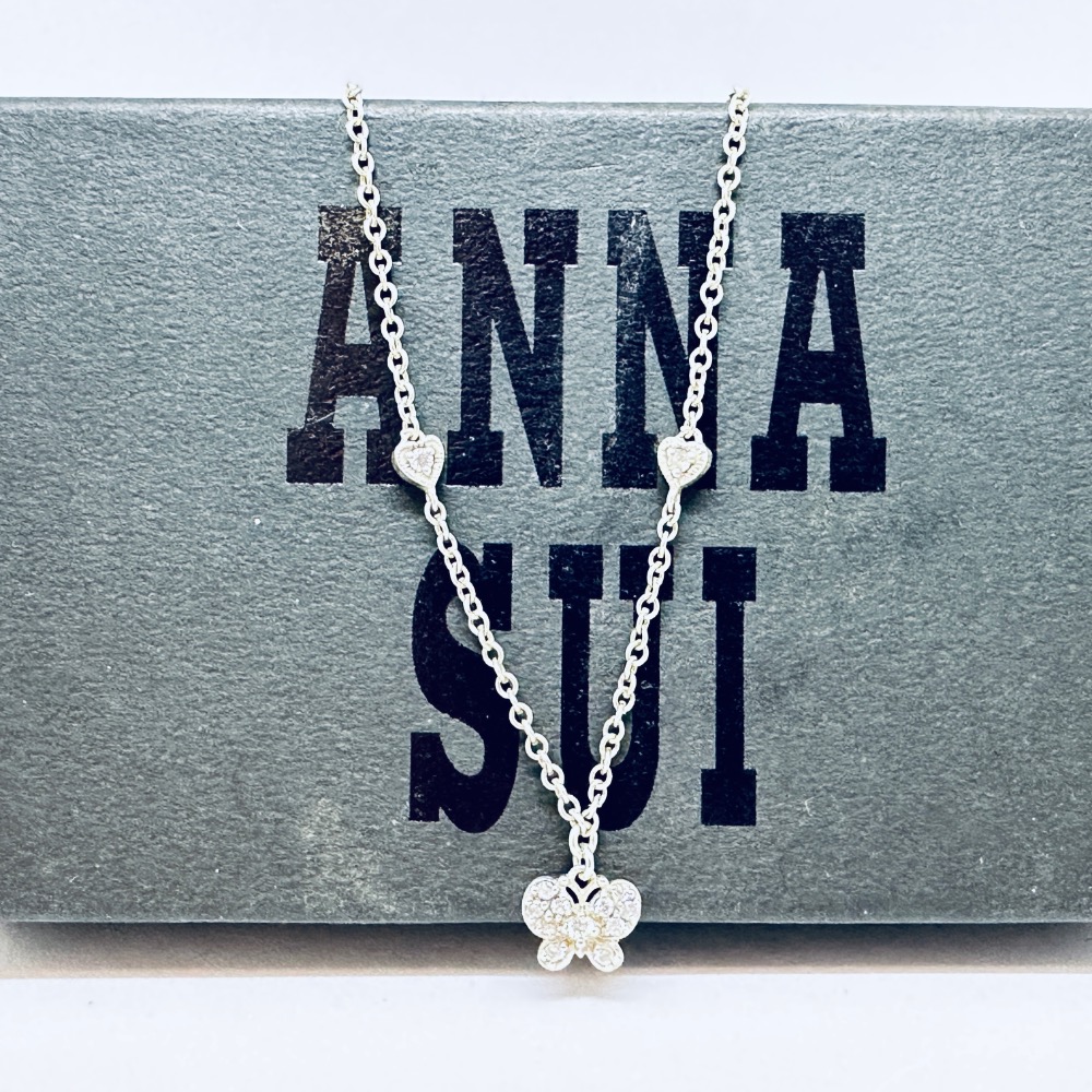 ANNA SUI安娜蘇蝴蝶愛心鑽925純銀項鍊-細節圖10