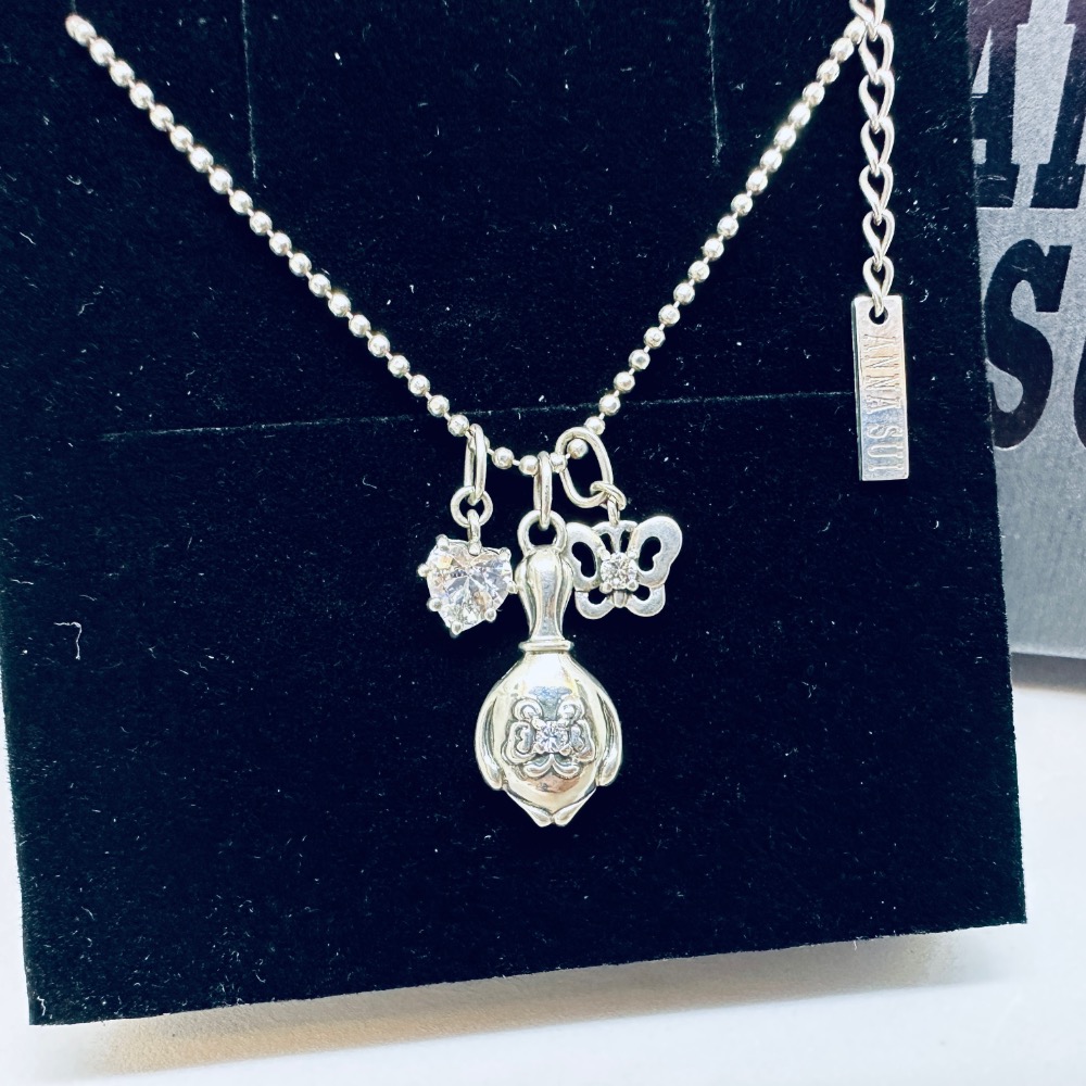 ANNA SUI安娜蘇魔鏡蝴蝶愛心鑽925純銀項鍊-細節圖2