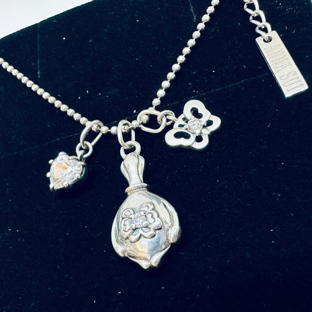 ANNA SUI安娜蘇魔鏡蝴蝶愛心鑽925純銀項鍊-細節圖3