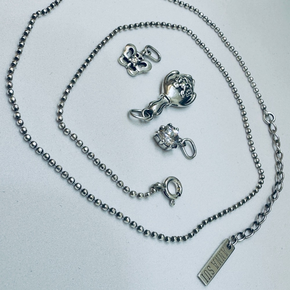 ANNA SUI安娜蘇魔鏡蝴蝶愛心鑽925純銀項鍊-細節圖6