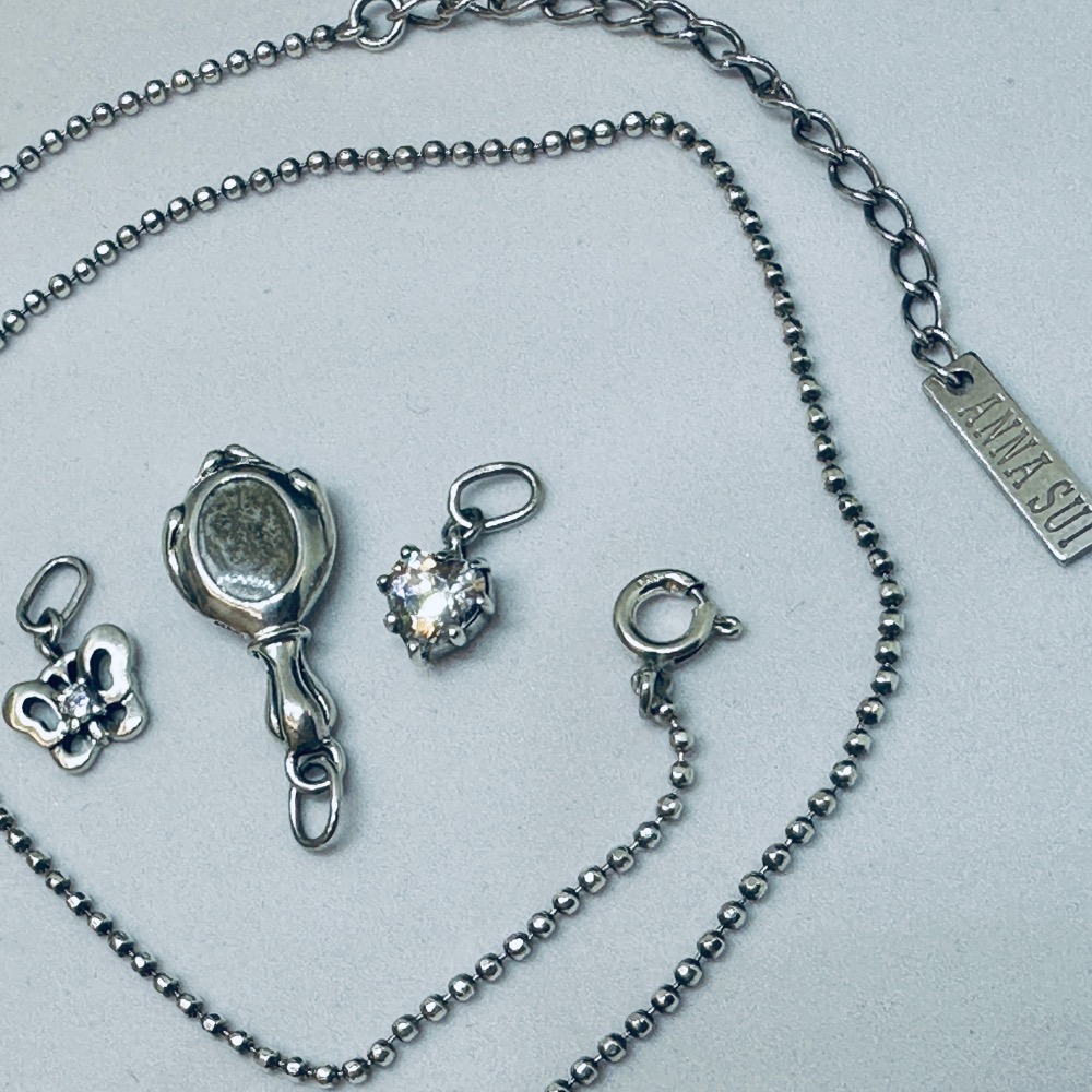 ANNA SUI安娜蘇魔鏡蝴蝶愛心鑽925純銀項鍊-細節圖9