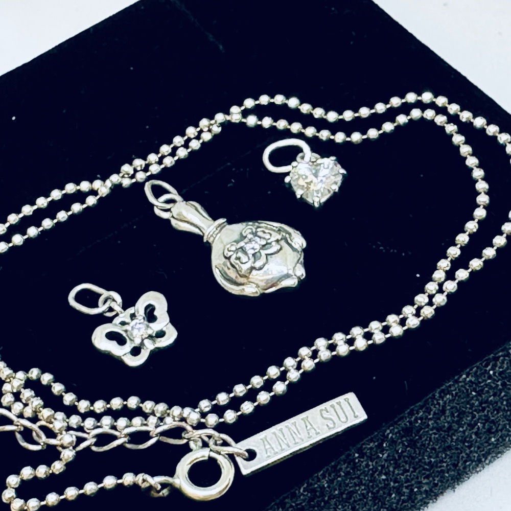 ANNA SUI安娜蘇魔鏡蝴蝶愛心鑽925純銀項鍊-細節圖11