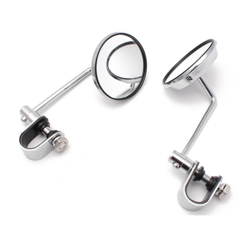 【24小時出貨】復古小圓鏡 夾鏡 夾式 超短桿 後照鏡 陽極黑後視鏡 復古 倒裝 裸把 通用 美式 A59-細節圖5