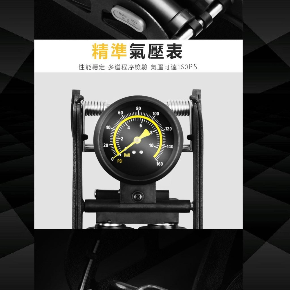 【24小時出貨】 雙缸打氣筒 附PSI壓力表 超省力 汽機車腳踏車 附球針 便攜腳踏式 機車 自行車 汽車 輪胎 A63-細節圖2