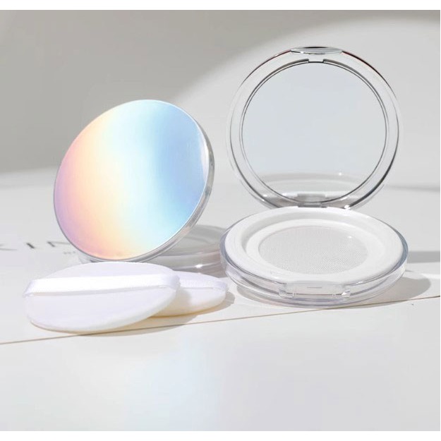 🍍愛佳美妝🥝超薄珠光銀可攜式蜜粉空盒  蜜粉盒 附粉撲-細節圖2