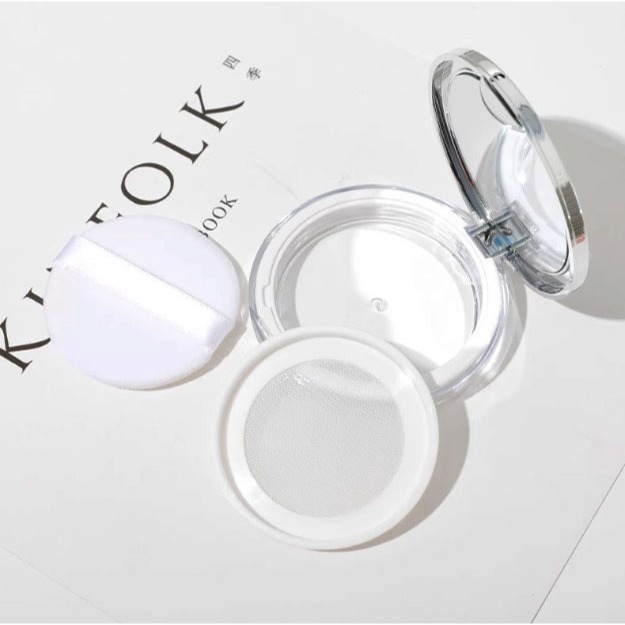 🍍愛佳美妝🥝超薄珠光銀可攜式蜜粉空盒  蜜粉盒 附粉撲-細節圖4