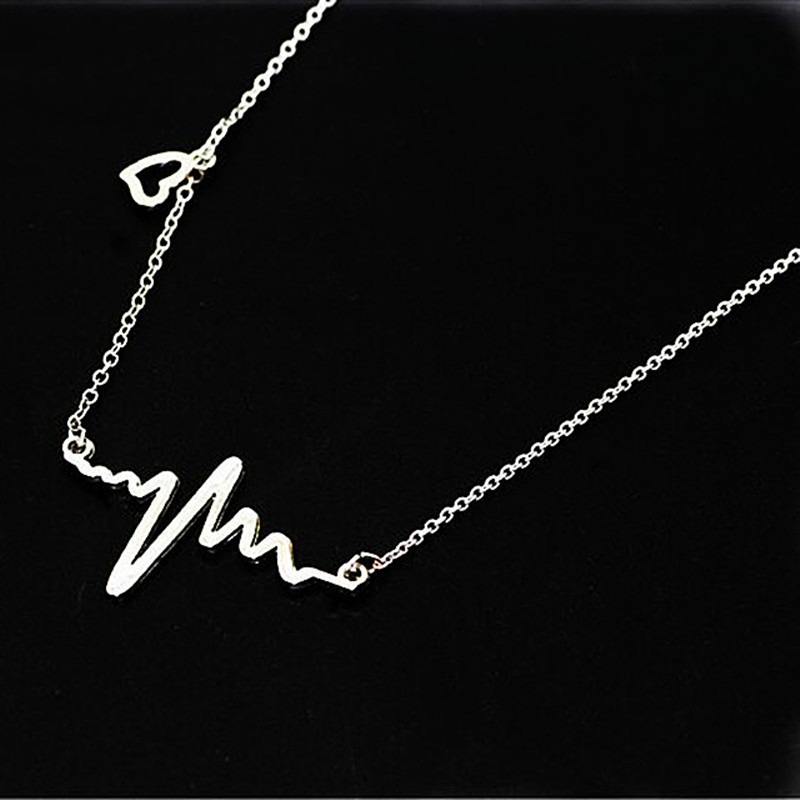 🌈BEAUTY飾品🌈 FN52-54 在台現貨 18K真金電鍍 心電圖心型垂墜耳鈦鋼項鍊（金色）（玫瑰色）（銀色）-細節圖9