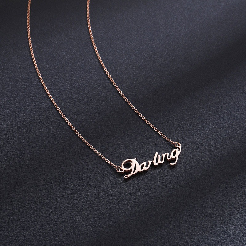 🌈BEAUTY飾品🌈 FN65-66 在台現貨 18K真金電鍍 Darling 英文鈦鋼項鍊（金色）（玫瑰金）-細節圖4
