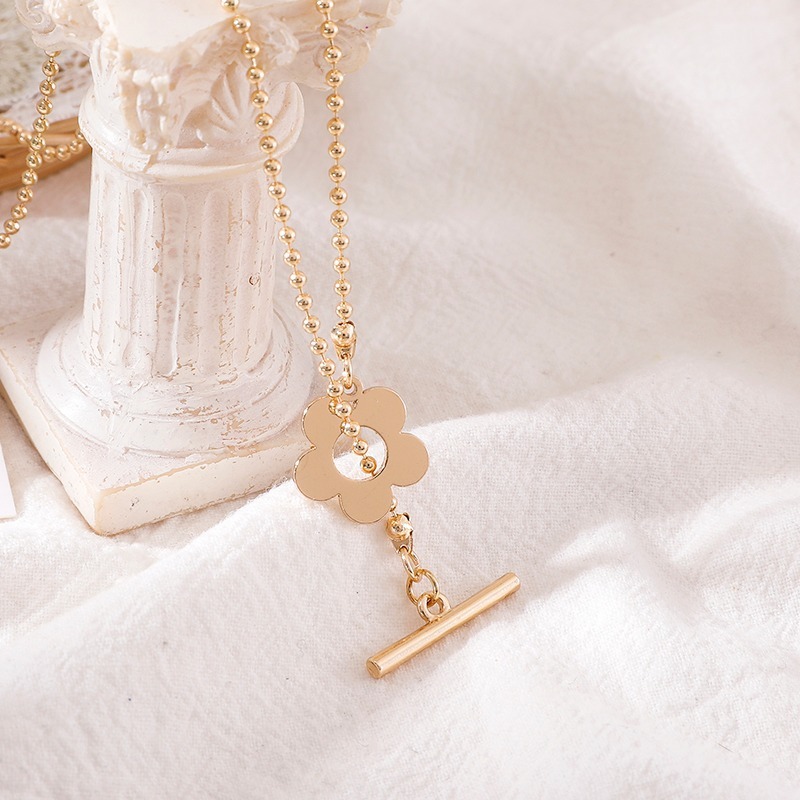 🌈BEAUTY飾品🌈 FN71-72 在台現貨 18K真金電鍍 OT扣花朵珠鍊鈦鋼項鍊（金色）（玫瑰金）-細節圖8