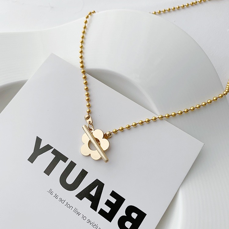 🌈BEAUTY飾品🌈 FN71-72 在台現貨 18K真金電鍍 OT扣花朵珠鍊鈦鋼項鍊（金色）（玫瑰金）-規格圖8