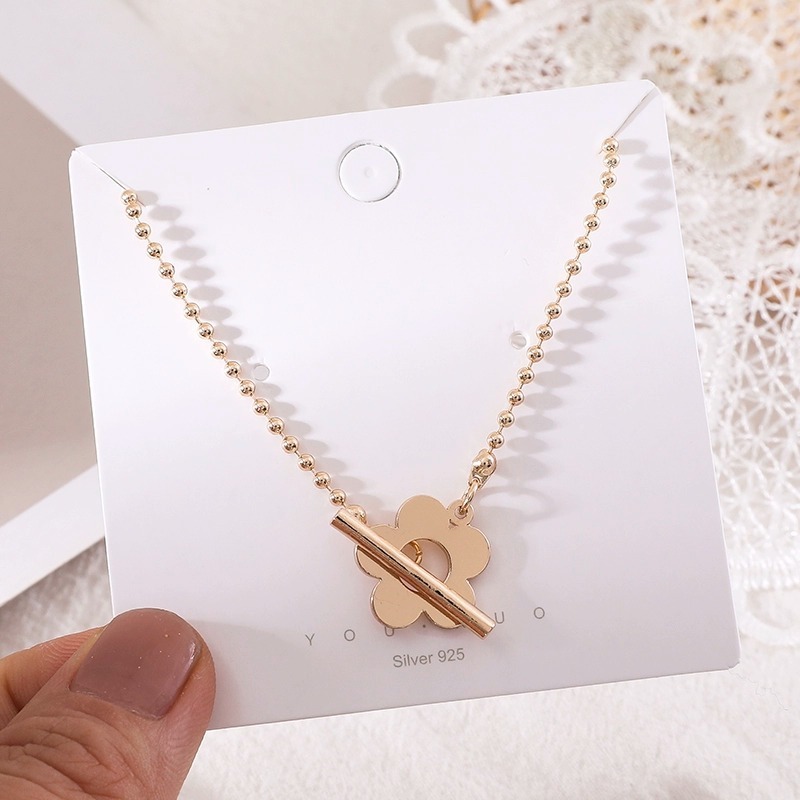 🌈BEAUTY飾品🌈 FN71-72 在台現貨 18K真金電鍍 OT扣花朵珠鍊鈦鋼項鍊（金色）（玫瑰金）-規格圖8