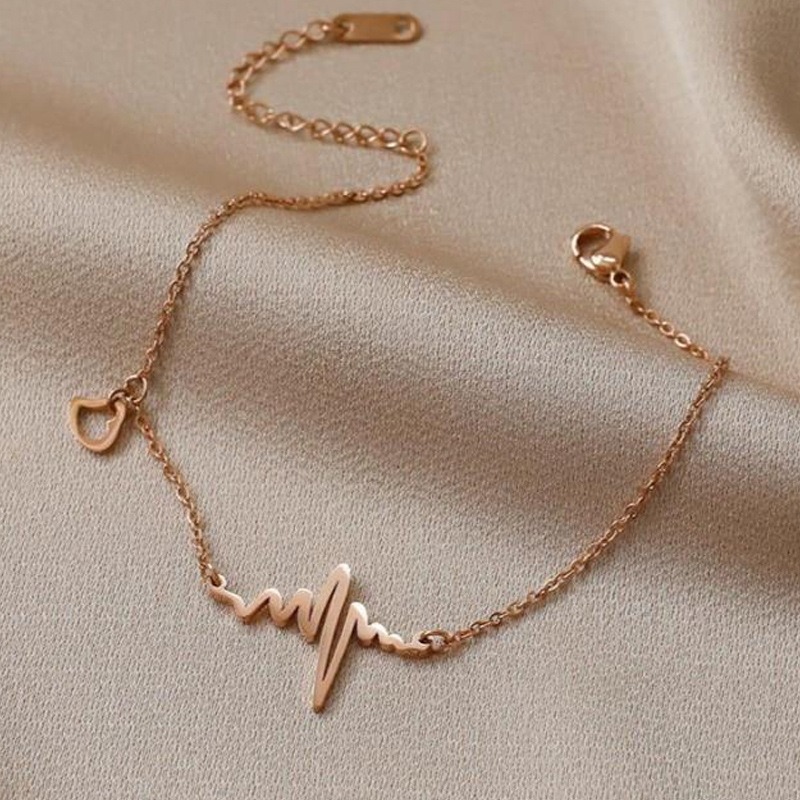 🌈BEAUTY飾品🌈 FF15-16 在台現貨 真金電鍍14k 心電心愛心鈦鋼腳鍊（玫瑰金）/簡約冷淡風愛心鈦鋼腳鍊-細節圖3