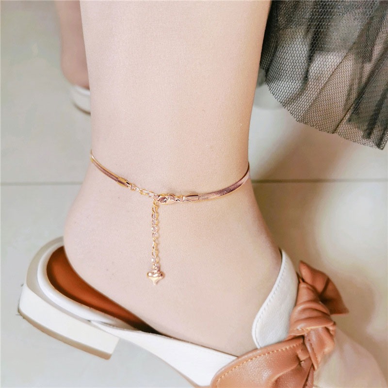 🌈BEAUTY飾品🌈 FF15-16 在台現貨 真金電鍍14k 心電心愛心鈦鋼腳鍊（玫瑰金）/簡約冷淡風愛心鈦鋼腳鍊-細節圖9