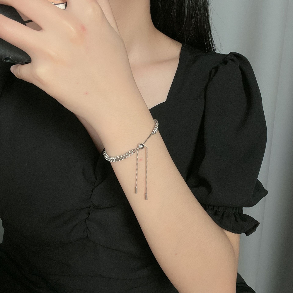 🌈BEAUTY飾品🌈 FH41-43 在台現貨 真金電鍍14k 麥穗珍珠鈦鋼不鏽鋼手鍊（金）/編織設計抽拉鈦鋼不鏽鋼-細節圖7