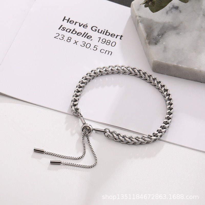 🌈BEAUTY飾品🌈 FH41-43 在台現貨 真金電鍍14k 麥穗珍珠鈦鋼不鏽鋼手鍊（金）/編織設計抽拉鈦鋼不鏽鋼-細節圖9