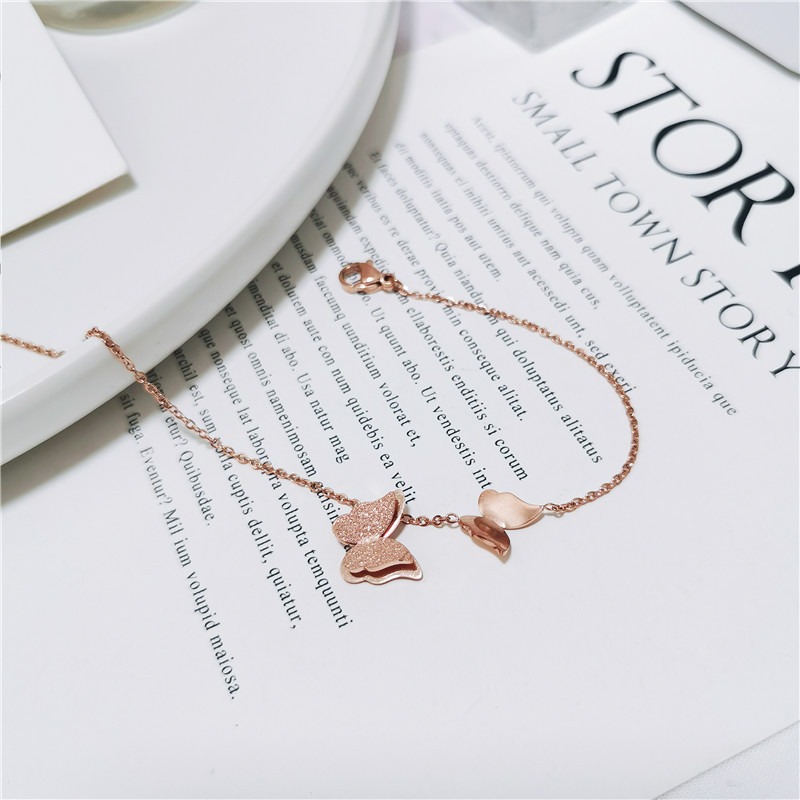 🌈BEAUTY飾品🌈 FF17-18 在台現貨 真金電鍍14k 紅色愛心鈦鋼腳鍊（玫瑰金）/磨砂蝴蝶鈦鋼腳鍊（玫瑰金-細節圖3