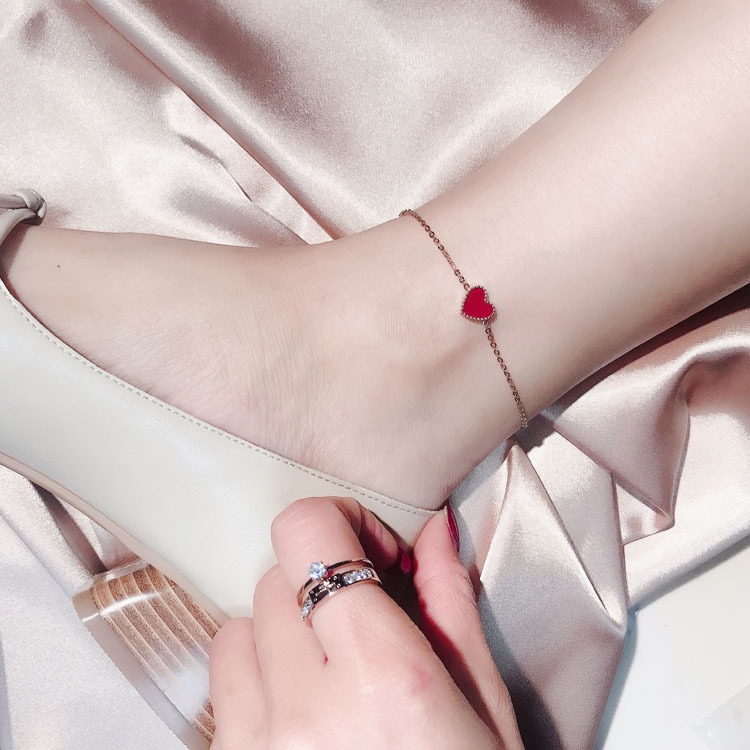 🌈BEAUTY飾品🌈 FF17-18 在台現貨 真金電鍍14k 紅色愛心鈦鋼腳鍊（玫瑰金）/磨砂蝴蝶鈦鋼腳鍊（玫瑰金-細節圖7