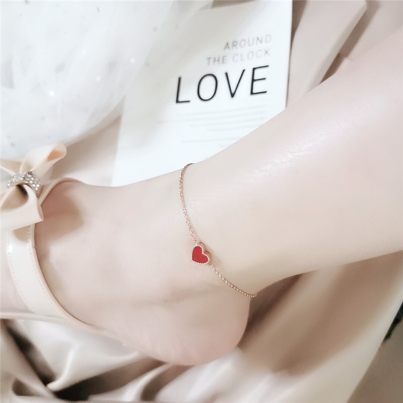 🌈BEAUTY飾品🌈 FF17-18 在台現貨 真金電鍍14k 紅色愛心鈦鋼腳鍊（玫瑰金）/磨砂蝴蝶鈦鋼腳鍊（玫瑰金-細節圖8