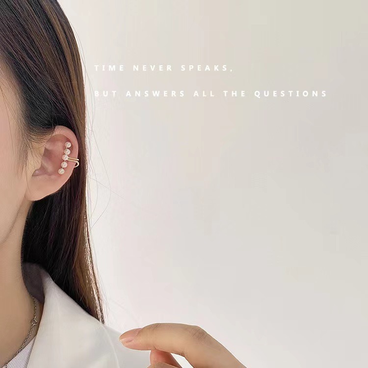 🌈BEAUTY飾品🌈 SYE18-19 在台現貨 真金電鍍18k 不對稱微鑲鑽耳釘&耳骨夾（金）/扇形珍珠耳骨夾（單-細節圖5