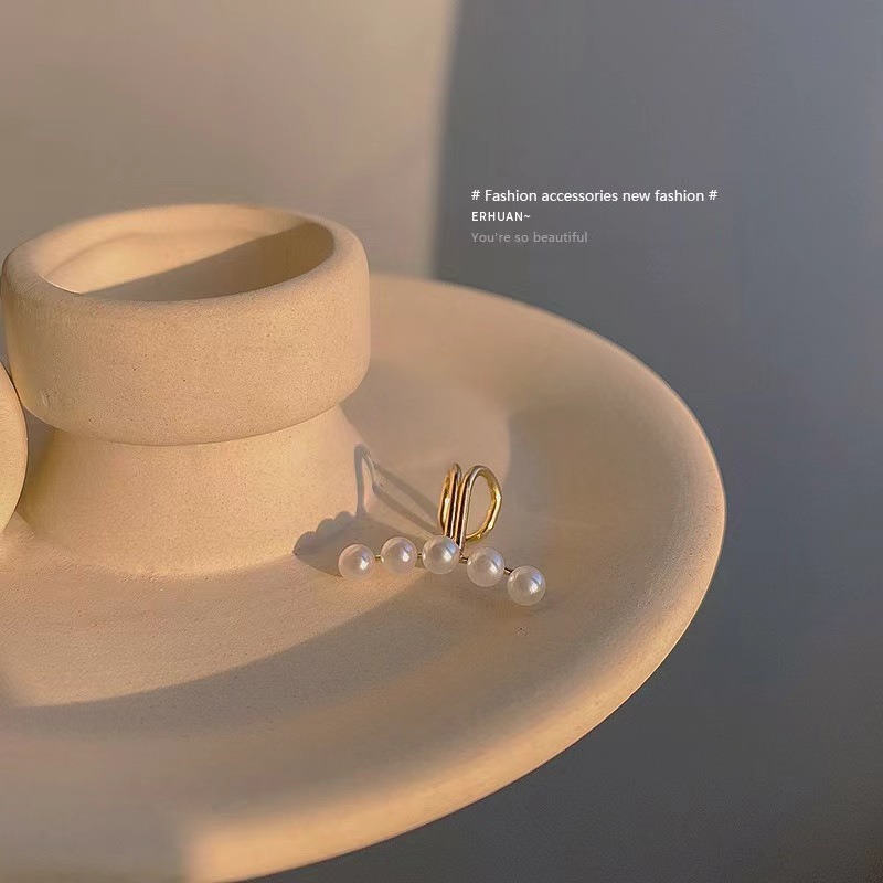 🌈BEAUTY飾品🌈 SYE18-19 在台現貨 真金電鍍18k 不對稱微鑲鑽耳釘&耳骨夾（金）/扇形珍珠耳骨夾（單-細節圖7