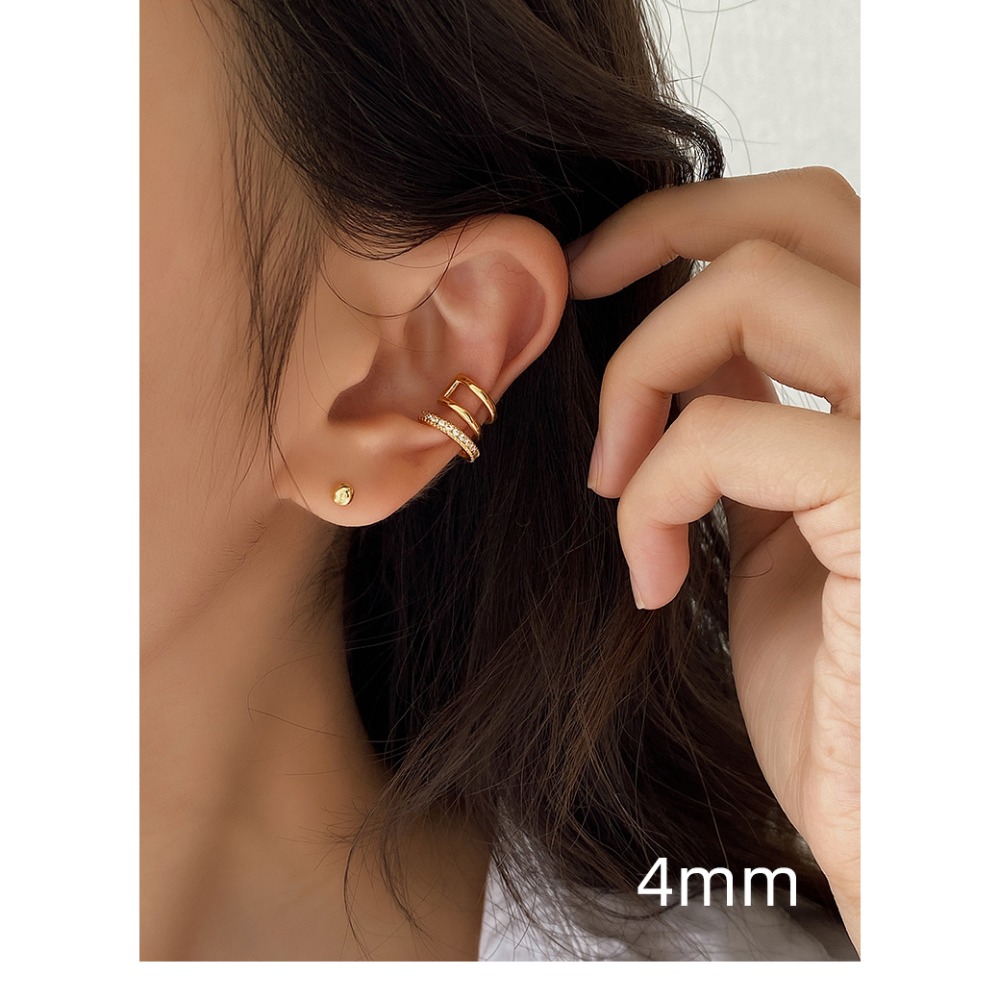 不對稱微鑲鑽耳釘&耳骨夾（金）