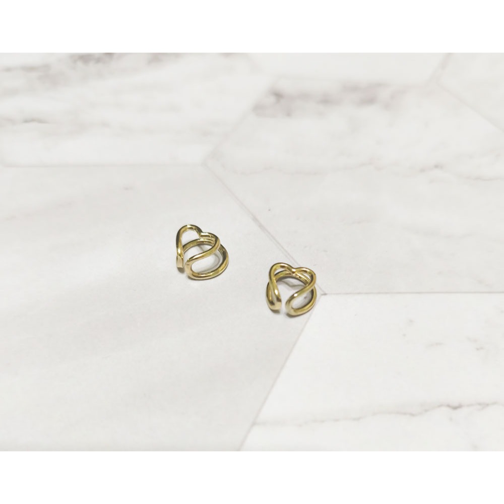 🌈BEAUTY飾品🌈 SYE22-23 在台現貨 真金電鍍18k 甜美愛心耳夾(一對）金/微鑲鑽多環耳骨夾（單支金）-細節圖3