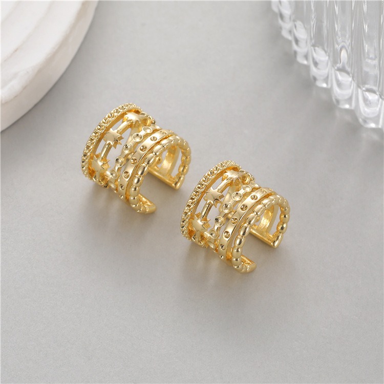 🌈BEAUTY飾品🌈 SYE22-23 在台現貨 真金電鍍18k 甜美愛心耳夾(一對）金/微鑲鑽多環耳骨夾（單支金）-細節圖5