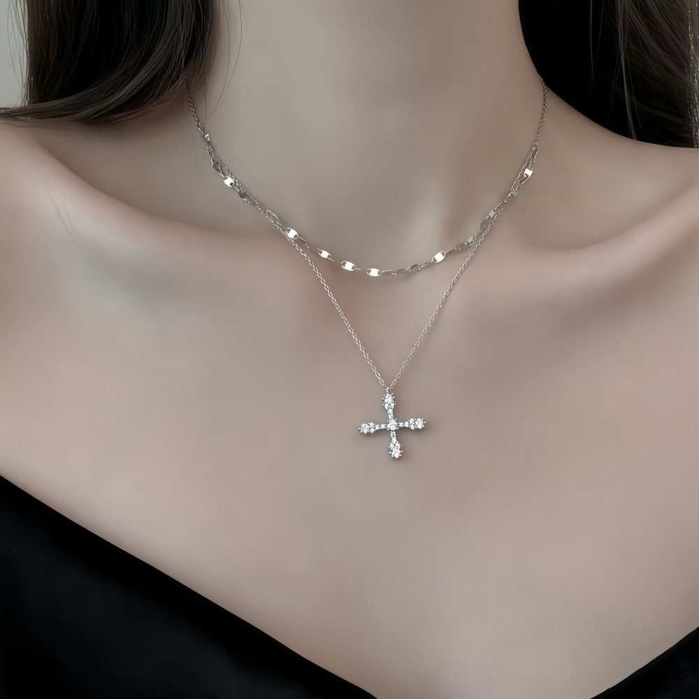 🌈BEAUTY飾品🌈 SYN01-02 在台現貨 真金電鍍18k 中性風XX嘻哈鈦鋼項鍊/十字架氣質雙層鈦鋼項鍊-細節圖4