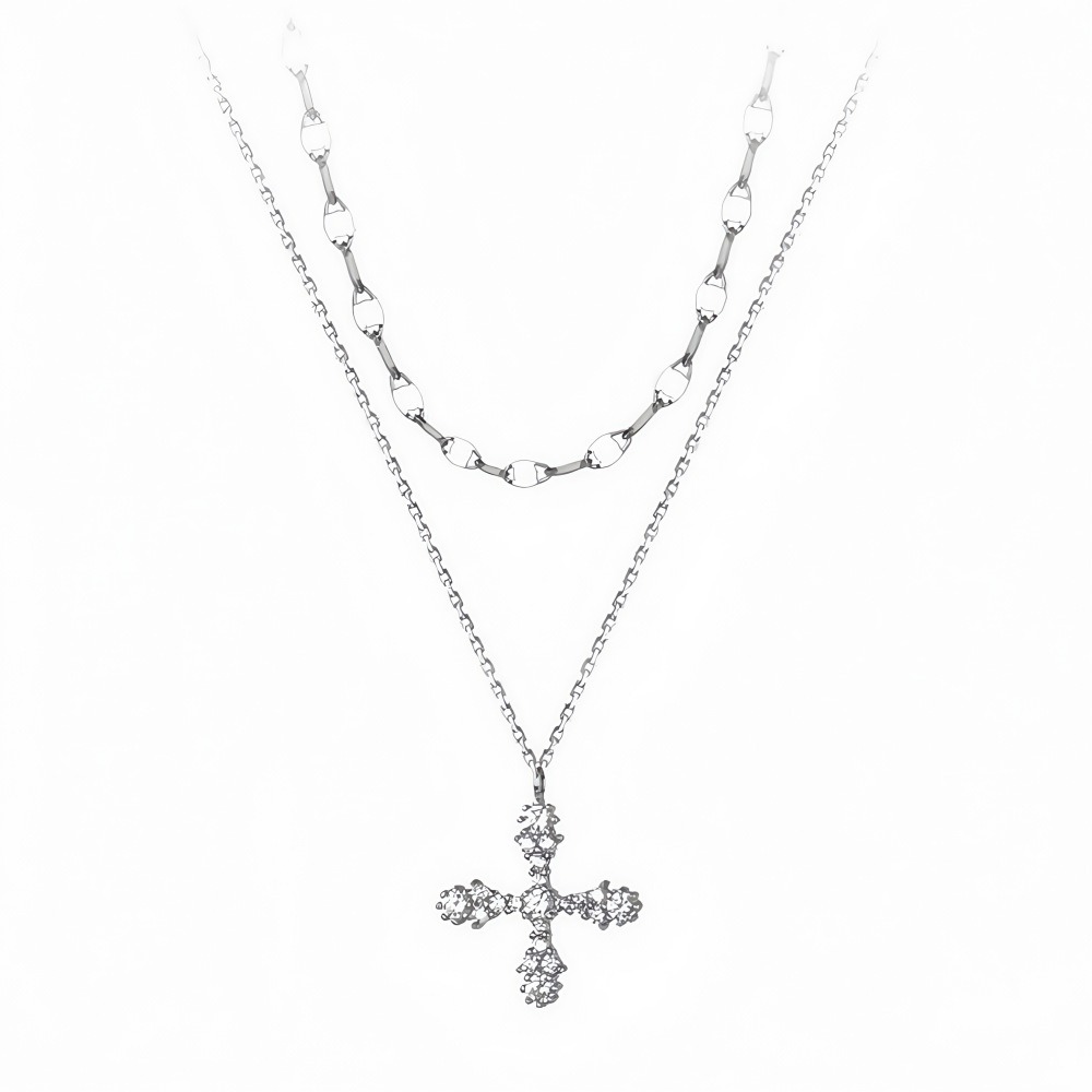 🌈BEAUTY飾品🌈 SYN01-02 在台現貨 真金電鍍18k 中性風XX嘻哈鈦鋼項鍊/十字架氣質雙層鈦鋼項鍊-細節圖5