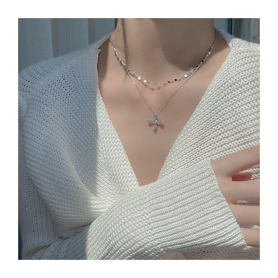 🌈BEAUTY飾品🌈 SYN01-02 在台現貨 真金電鍍18k 中性風XX嘻哈鈦鋼項鍊/十字架氣質雙層鈦鋼項鍊-細節圖7