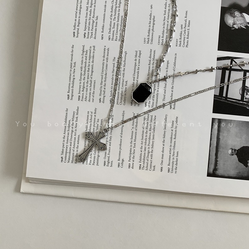 🌈BEAUTY飾品🌈 SYN03 在台現貨 真金電鍍18k 二件式復古十字架鈦鋼項鍊-細節圖2