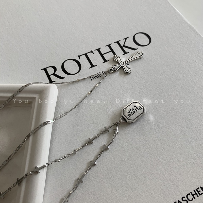 🌈BEAUTY飾品🌈 SYN03 在台現貨 真金電鍍18k 二件式復古十字架鈦鋼項鍊-細節圖3