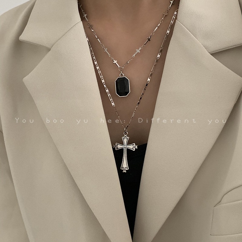 🌈BEAUTY飾品🌈 SYN03 在台現貨 真金電鍍18k 二件式復古十字架鈦鋼項鍊-細節圖4