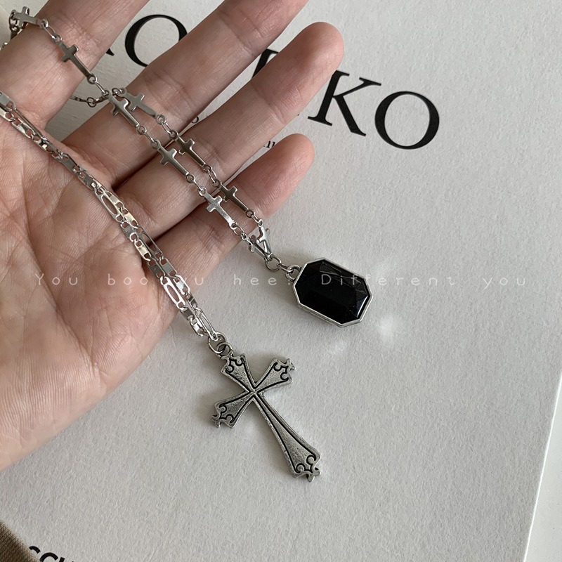 🌈BEAUTY飾品🌈 SYN03 在台現貨 真金電鍍18k 二件式復古十字架鈦鋼項鍊-細節圖5