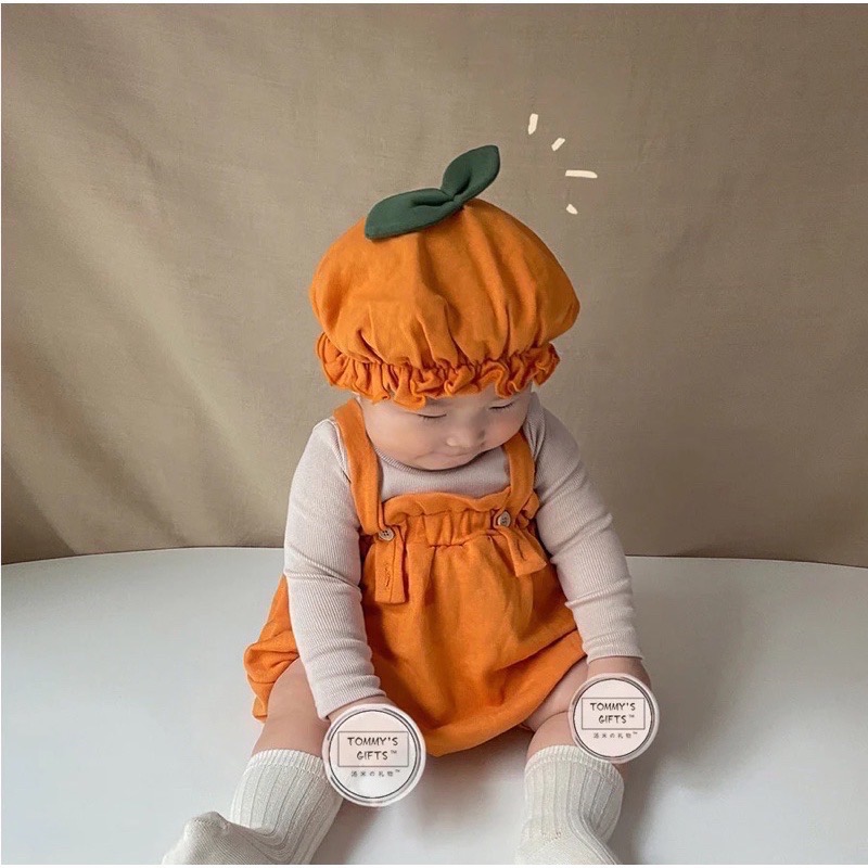 2024韓版•ᴥ•/萬聖節/🦇南瓜造型吊帶包屁衣+帽子🎃-細節圖4