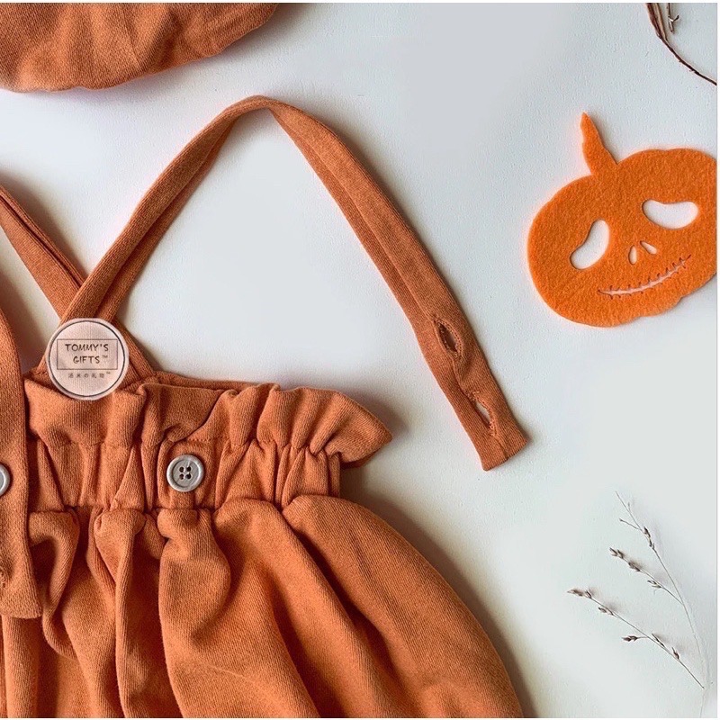 2024韓版•ᴥ•/萬聖節/🦇南瓜造型吊帶包屁衣+帽子🎃-細節圖7