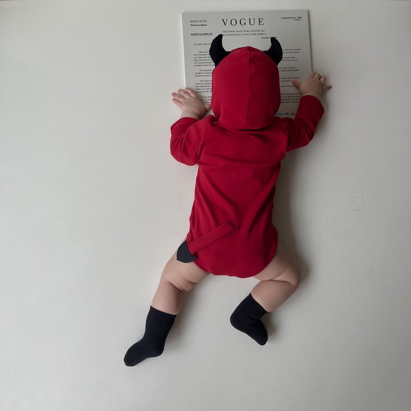 韓版•ᴥ•/萬聖節/寶寶蝙蝠惡魔造型長袖包屁衣+帽子 2色🦇童裝-細節圖9