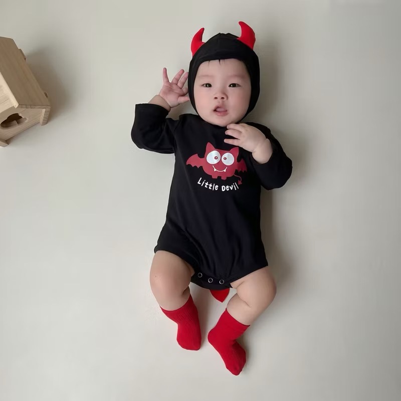 韓版•ᴥ•/萬聖節/寶寶蝙蝠惡魔造型長袖包屁衣+帽子 2色🦇童裝-規格圖9