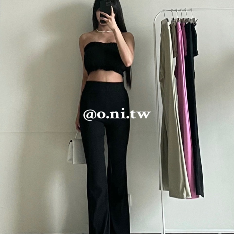 【o.ni.tw-現貨#0017】熱賣款❗️花苞平口高腰長褲套裝 平口 背心 短板 摸胸 長褲 寬褲 高腰-細節圖3