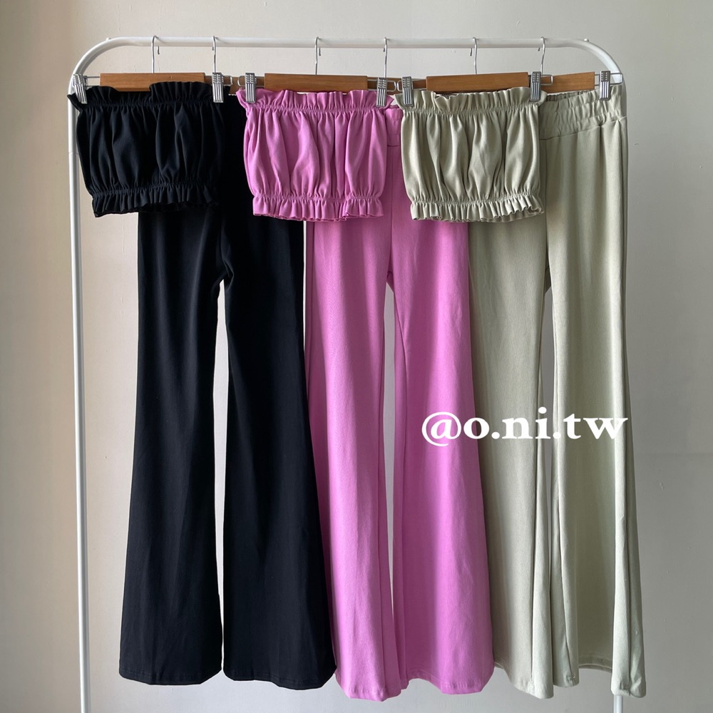 【o.ni.tw-現貨#0017】熱賣款❗️花苞平口高腰長褲套裝 平口 背心 短板 摸胸 長褲 寬褲 高腰-細節圖4