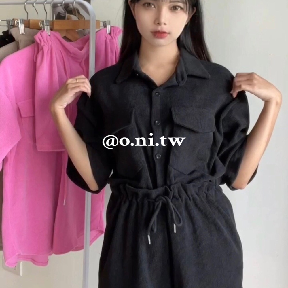 【o.ni.tw-現貨+預購#0044】華夫格套裝 上衣+短褲 日韓同步上架 粉色 卡其色 咖啡色 黑色-細節圖3