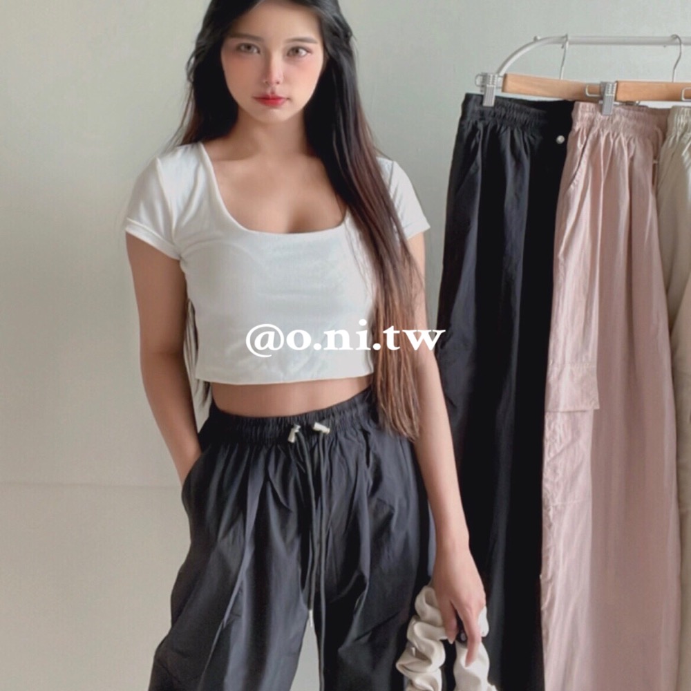 【o.ni.tw-現貨#0021】❗️今年流行款❗️綁繩春夏薄款工裝褲 長褲 工裝褲 黑色 粉色 杏色 寬褲-細節圖2